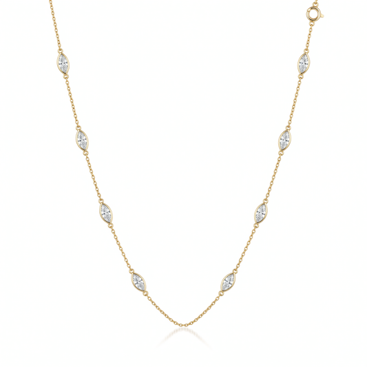 Marquise Lab Grown Diamond Station Necklace 14K Yellow Gold 3ct