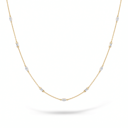 Lab Grown Diamond Station Necklace 14K Yellow Gold 2.00 ct