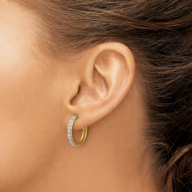 10k 1 carat Diamond Round Hinged Hoop Earrings