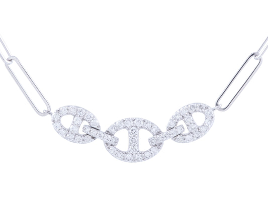 14K White Gold 0.36 CT Diamond Paperclip Pendant Necklace, Adjustable 16-18 Inch