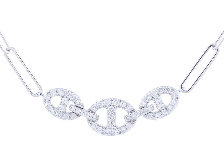 14K White Gold 0.36 CT Diamond Paperclip Pendant Necklace, Adjustable 16-18 Inch