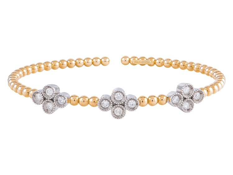 14K Two-Tone Gold Bead Cuff Bracelet with 0.80 CTW Diamonds