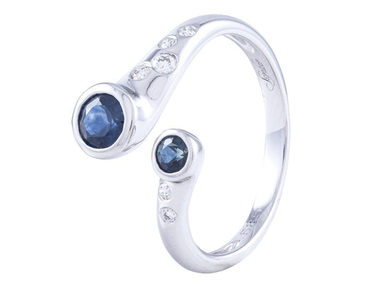 14K White Gold Round Sapphire Ring with 0.09 CTW Diamonds