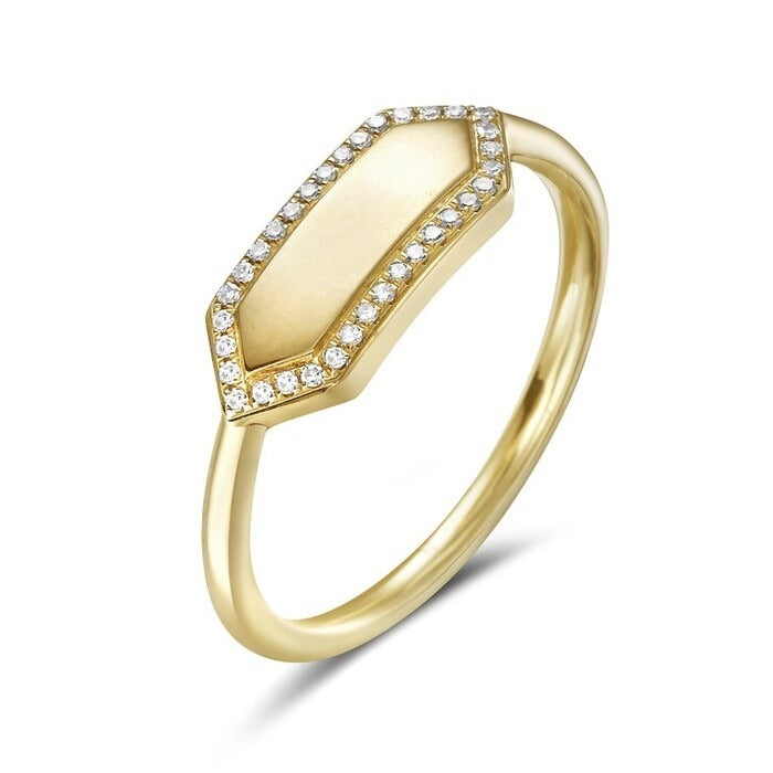 14K Yellow Gold 0.08 CTW Diamond Hexagon Ring