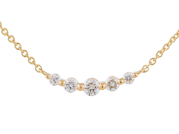 14K Yellow Gold 5-Stone Diamond Necklace, 0.18 CTW, Adjustable 16-18 Inch
