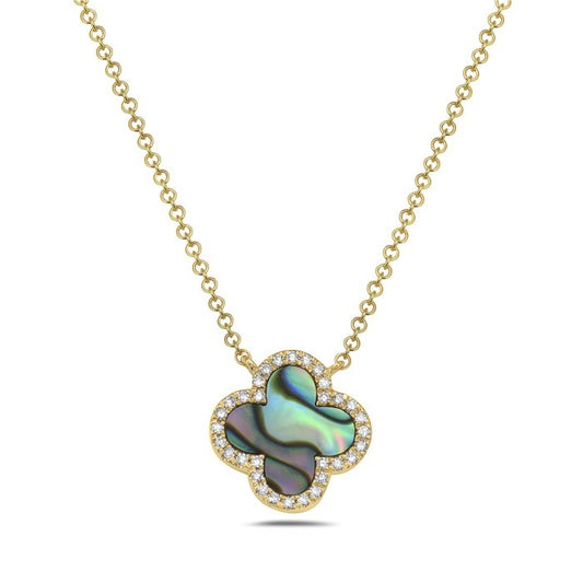 14K Yellow Gold Abalone Clover Necklace with 0.08 CTW Diamonds