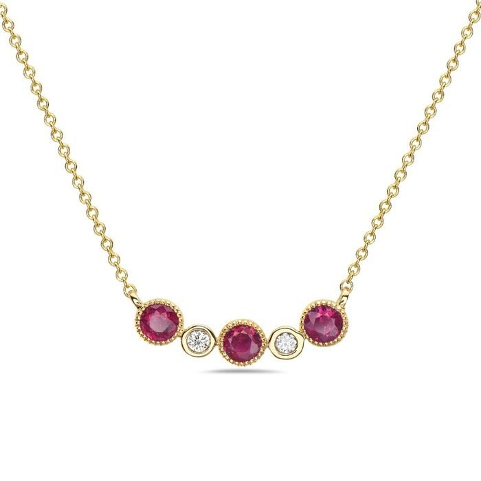 14K Yellow Gold Bezel Set Ruby and Diamond Pendant, 0.04 CTW