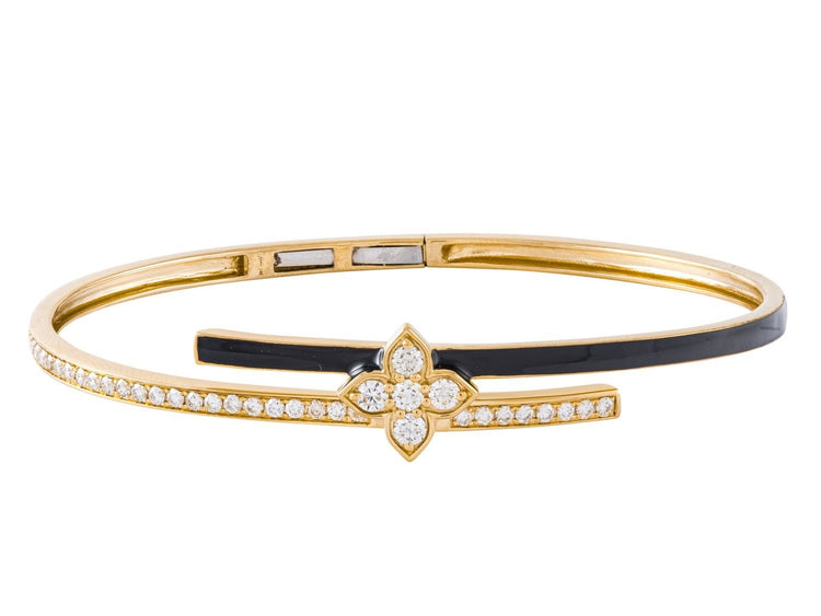 14K Yellow Gold Black Enamel Diamond Bangle, 0.75 CTW