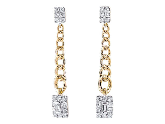 14K Yellow Gold Diamond Drop Chain Earrings, 0.42 CTW