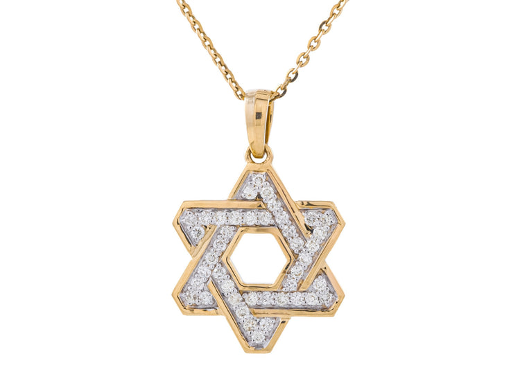 14K Yellow Gold Diamond Star of David Pendant, 0.49 CTW, Adjustable 16-18 Inch