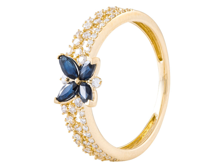 14K Yellow Gold Sapphire and Diamond Fashion Band, 0.39 CTW Sapphires 0.26 CTW Diamonds