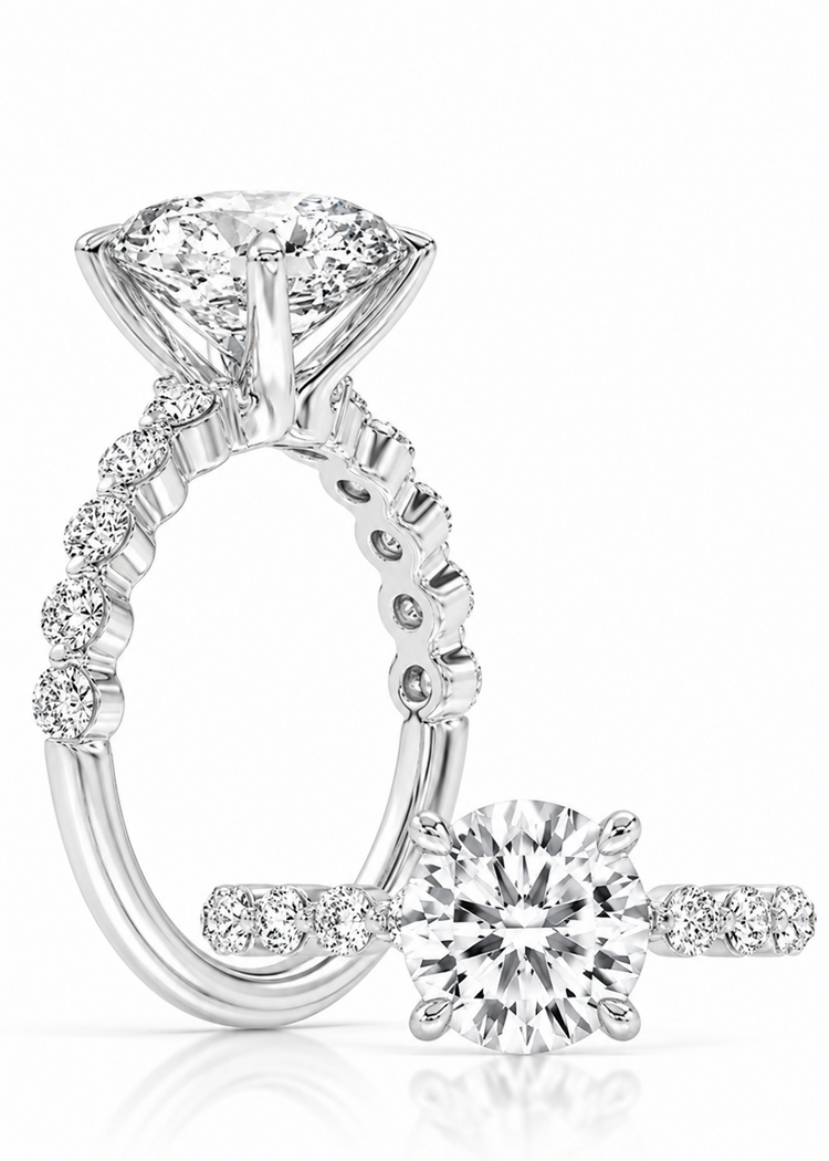 14k Yellow Gold 4-Prong Engagement Ring Set With Certified TrueNorth 100 Facet Lab-Grown Diamond 2.50 ct Round Center