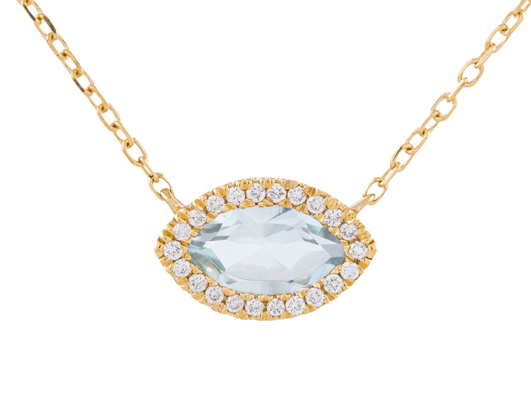 14K YG Marq Dia/.61CT Sky Blue Halo Evil Eye Pendant