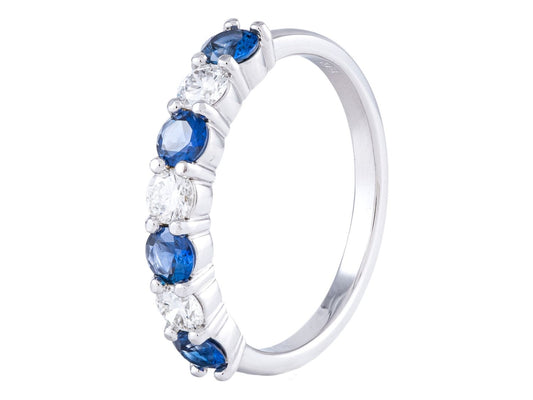 18K White Gold Alternating Diamond and Sapphire Ring, 0.34 CTW Diamonds 0.58 CTW Sapphires