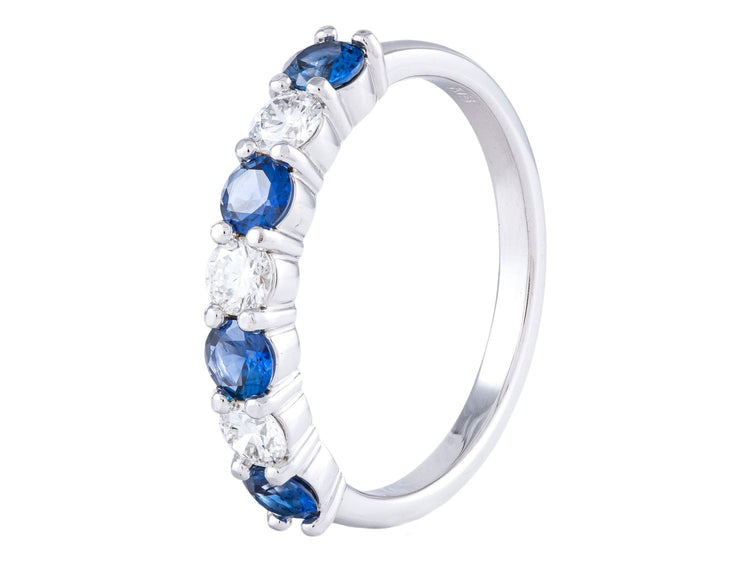18K White Gold Alternating Diamond and Sapphire Ring, 0.34 CTW Diamonds 0.58 CTW Sapphires