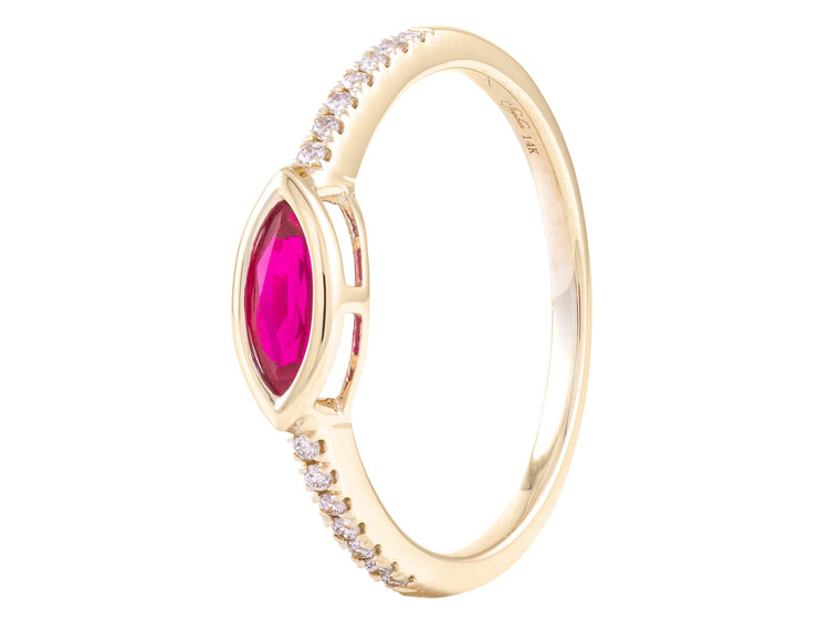 14K Yellow Gold Ruby and Marquise Shape Ring with 0.10 CTW Diamonds