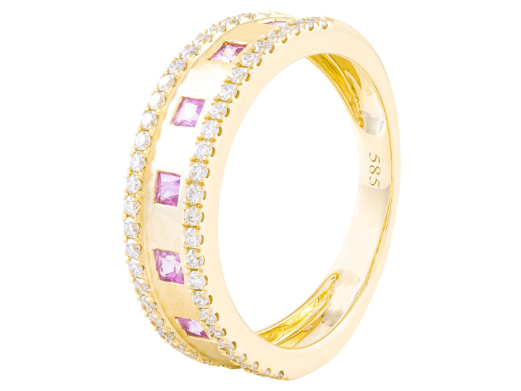 14K Yellow Gold Princess Cut Pink Sapphire Ring with 0.47 CTW Diamonds