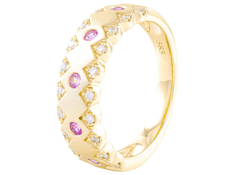 14K Yellow Gold Pink Sapphire and Diamond Band, 0.21 CTW Sapphires 0.16 CTW Diamonds