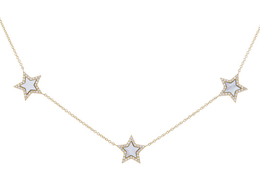 14K Yellow Gold 0.23 CTW Diamond Mother of Pearl Stars Pendant