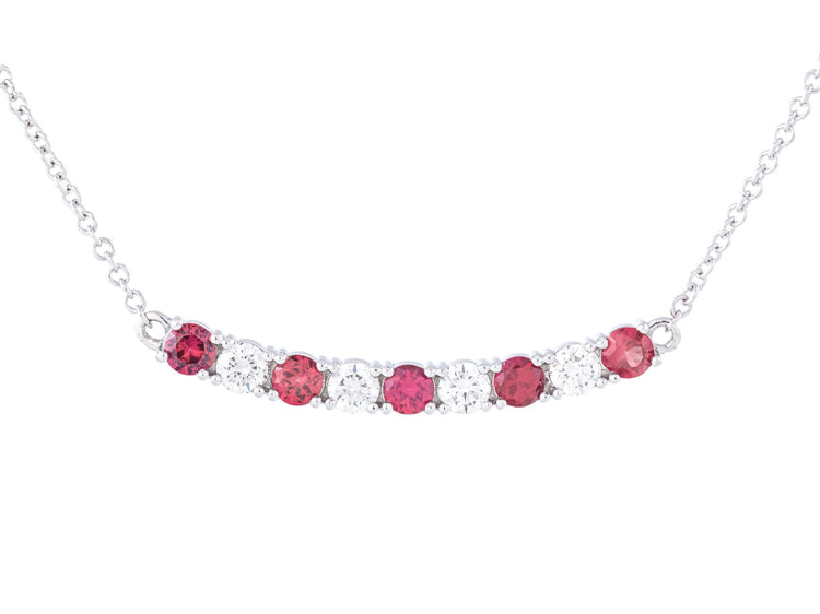 14K White Gold Alternating Ruby and Diamond Necklace, 0.54 CT Rubies 0.39 CTW Diamonds, 18 Inch