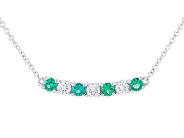 14K White Gold Alternating Emerald and Diamond Necklace, 0.32 CT Emeralds 0.31 CTW Diamonds, 18 Inch