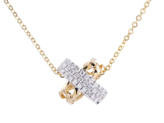 14K Gold X-Shape Diamond Necklace, 0.24 CT, Adjustable 16-18 Inch