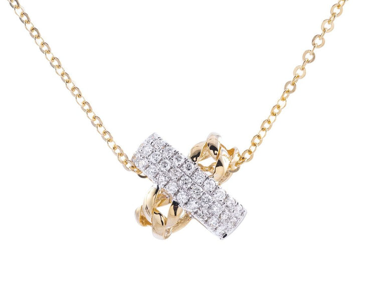 14K Gold X-Shape Diamond Necklace, 0.24 CT, Adjustable 16-18 Inch