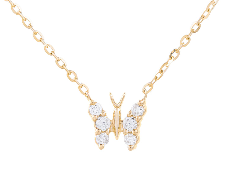 14K Yellow Gold 0.10 CTW Diamond Butterfly Pendant, Adjustable 16-18 Inch