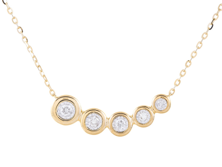 14K Yellow Gold 0.15 CTW Diamond Bezel Pendant, Adjustable 16-18 Inch