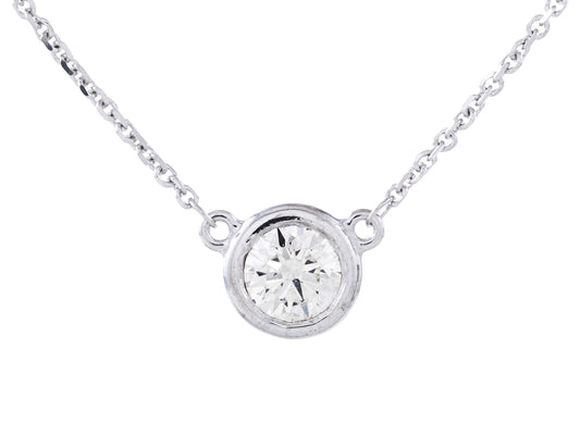 14K White Gold 0.42 CTW Single Diamond Bezel Pendant, 18"