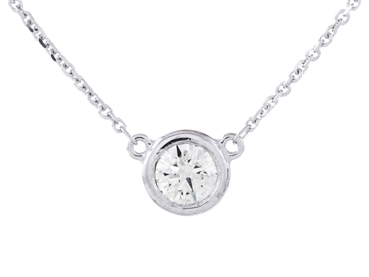 14K White Gold 0.42 CTW Single Diamond Bezel Pendant, 18"