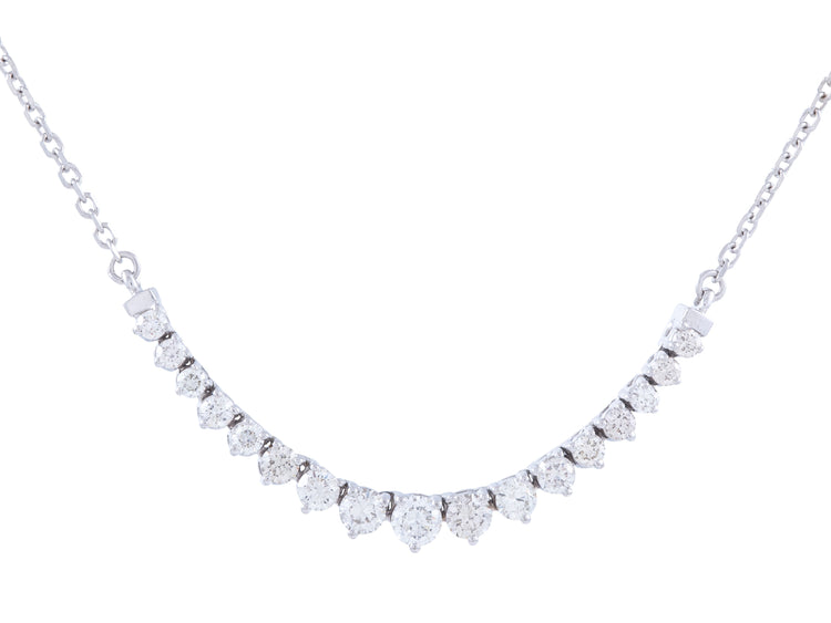 14K White Gold Graduated Diamond Necklace, 1.19 CTW, 16 Inch
