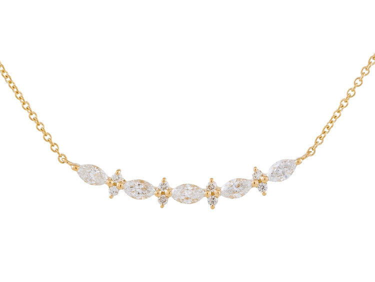 14K Yellow Gold Alternating Marquise and Round Diamond Necklace, 0.41 CTW, Adjustable 16-18 Inch