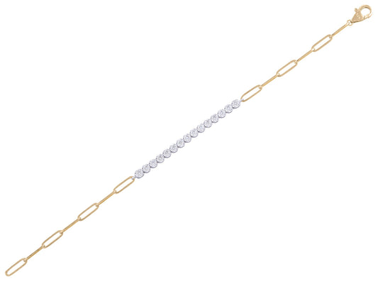 14K Two-Tone Gold Link Chain Bracelet with 1.02 CTW Diamonds, 7.25 Inch