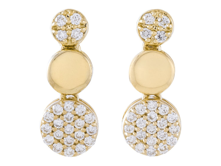 14K Yellow Gold 0.19 CTW Three Circle Diamond Drop Earrings
