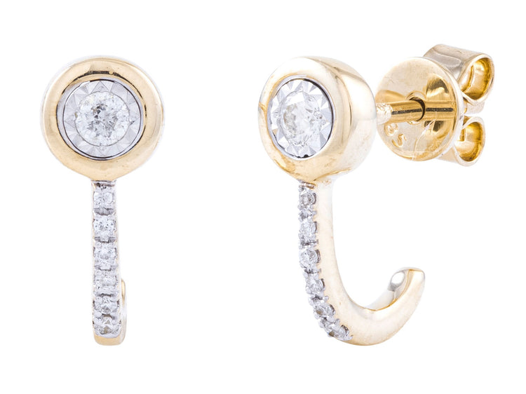 14K Yellow Gold Diamond J-Hoop Earrings, 0.14 CTW