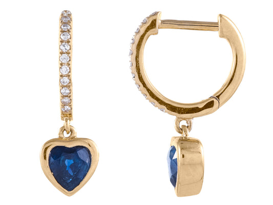 14K Gold Sapphire Heart Earrings with Diamond Accents