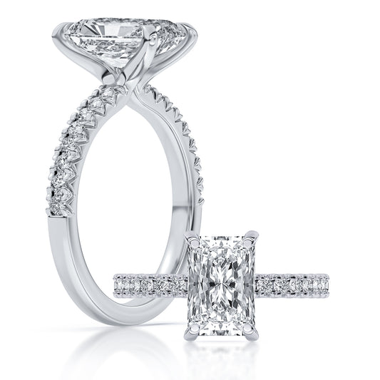 14k White Gold Swan Head Engagement Ring, TrueNorth 2.5 ct Radiant Center, with matching band