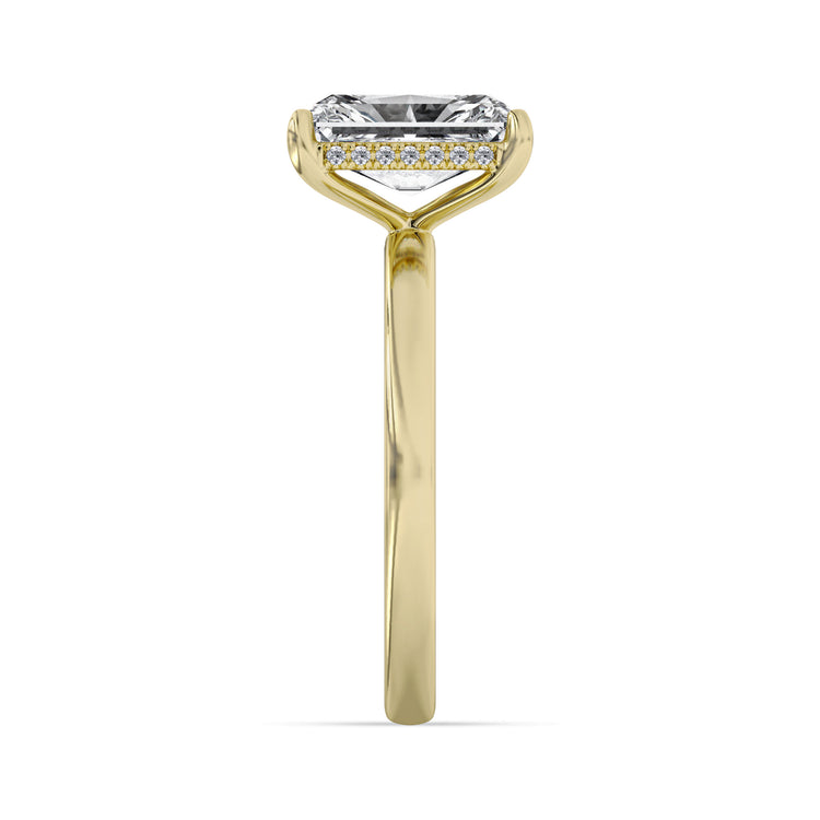 14k Yellow Gold Hidden Halo Engagement Ring, TrueNorth 2.07 ct Radiant Center, profile view