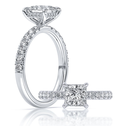 14k White Gold Halo Engagement Ring, TrueNorth 1.5 ct Princess Center, with matching band