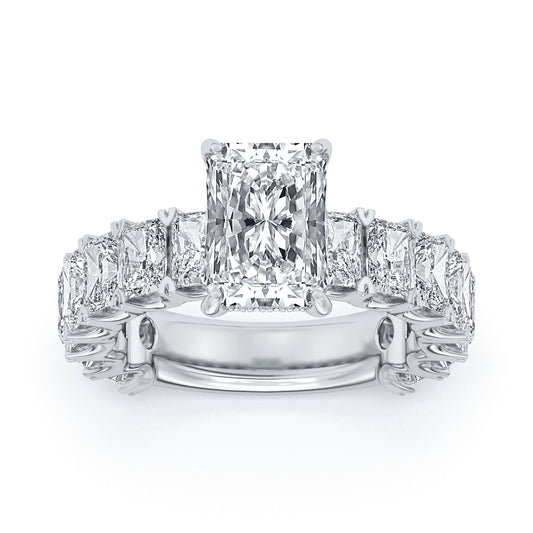 14k White Gold Radiant Accent Shank Engagement Ring, TrueNorth 3 ct Radiant Center, angled view