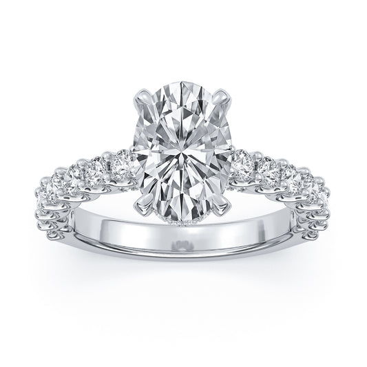14k White Gold Hidden Halo Engagement Ring with TrueNorth 2.50 ct Oval Center, angled view