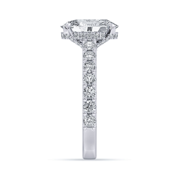 14k White Gold Hidden Halo Engagement Ring with TrueNorth 2.50 ct Oval Center, profile view