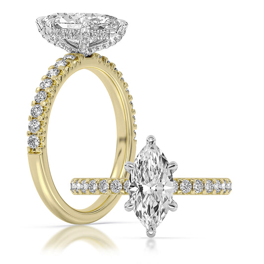 14k Yellow Gold Halo Engagement Ring, TrueNorth 1.5 ct Marquise Center, with matching band