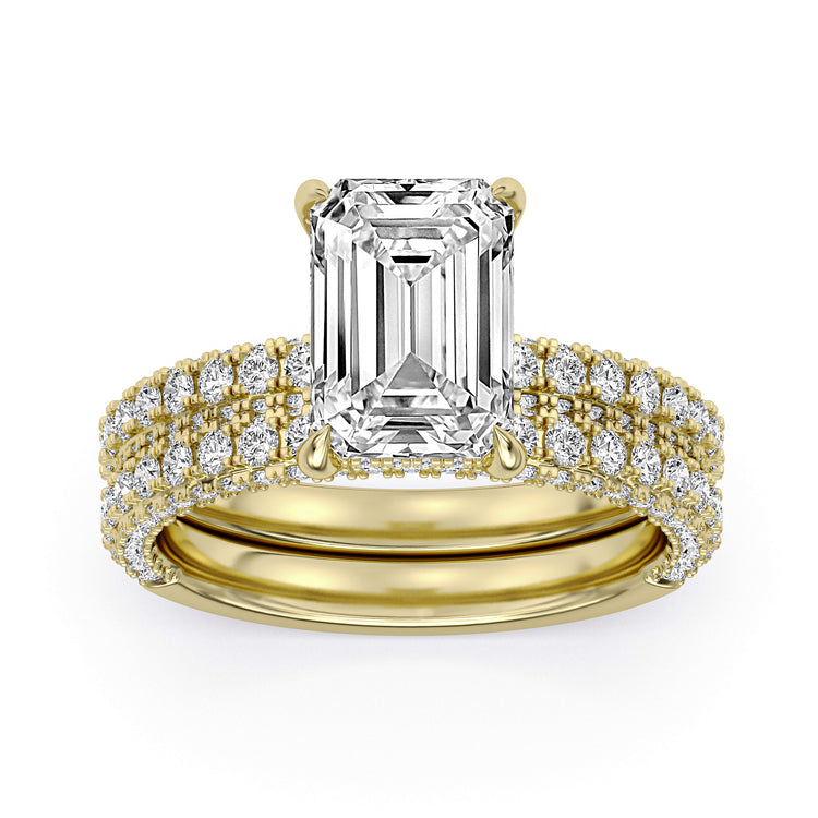 14k Yellow and White Gold Hidden Halo Engagement Ring with TrueNorth 100 Facet Lab-Grown Diamond 3.08 ct Emerald Cut Center