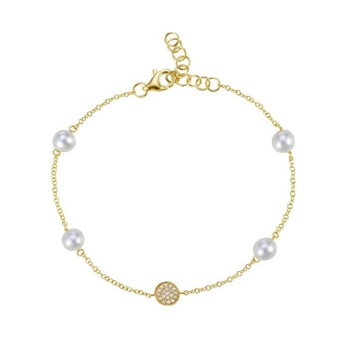 14K Yellow Gold Freshwater Pearl Bracelet with 0.05 CTW Diamonds