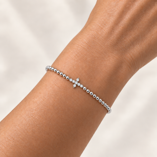 14K White Gold Lab-Grown Diamond Cross Station Bangle, 0.60 CTW