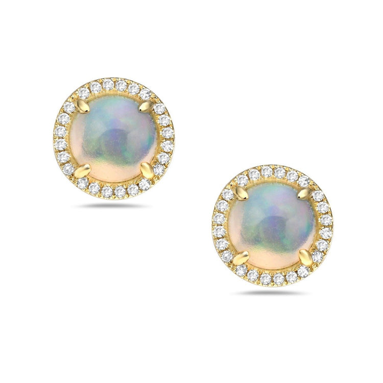 14K Yellow Gold Opal and Diamond Halo Stud Earrings 1.06 CTW