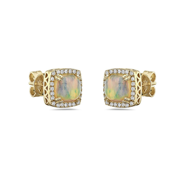 14K Yellow Gold Opal and Diamond Earrings 1.24 CTW