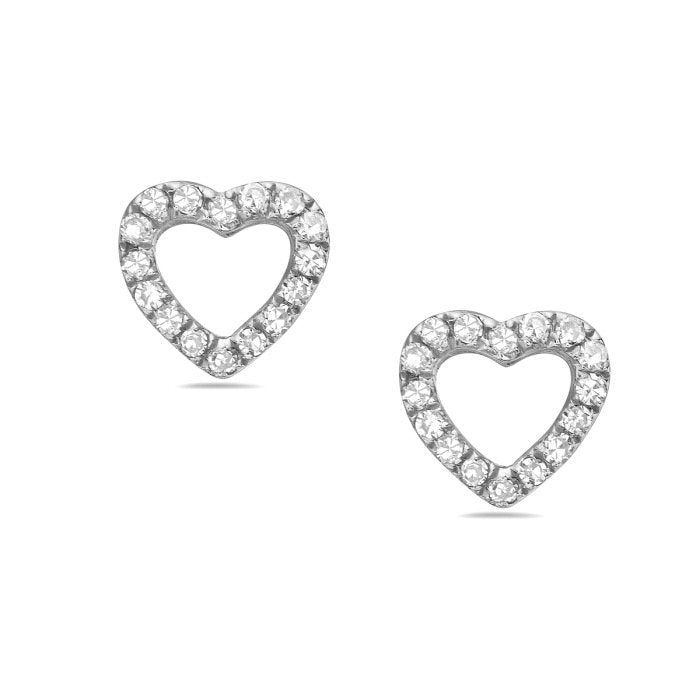 14K White Gold Mini Diamond Heart Stud Earrings, 0.08 CTW